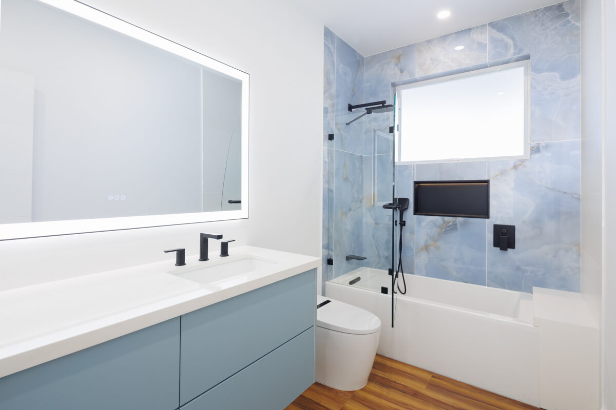 Bathroom with stone shower