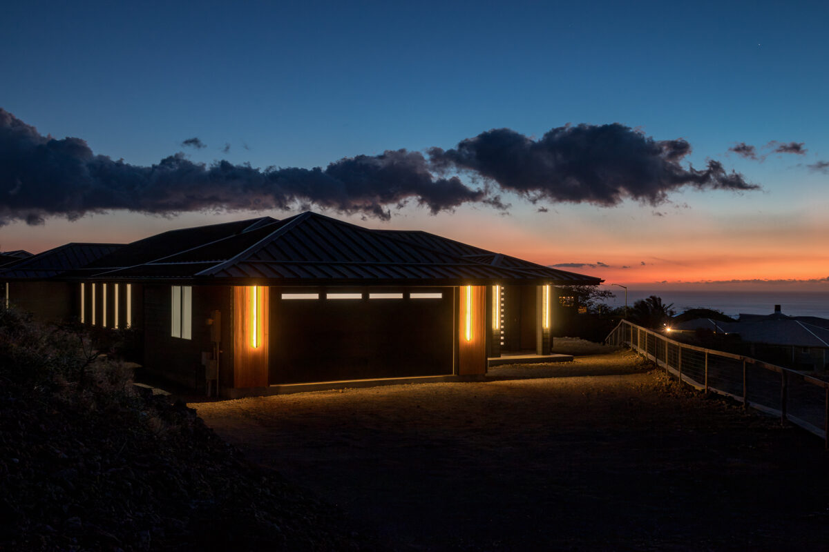 Home exterior at twilight